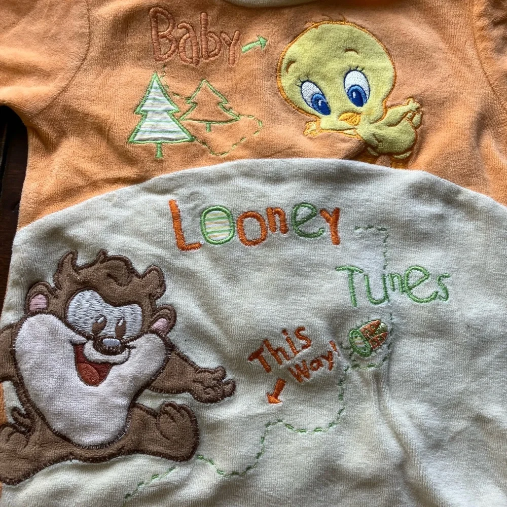 Vintage Looney Tunes Baby Taz Baby Tweety Velour Explorer Baby Onesie